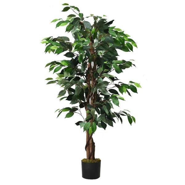 4FT Artificial Ficus Tree - 504 PEVA/Polyester Leaves, Multiple Trunks, Green