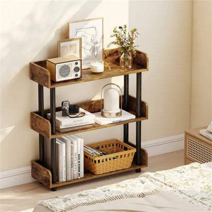 3-Tier Industrial Bookshelf With Anti-Falling Guardrails, 33 LBS Per Shelf Storage Organizer - Rustic Brown - view 5