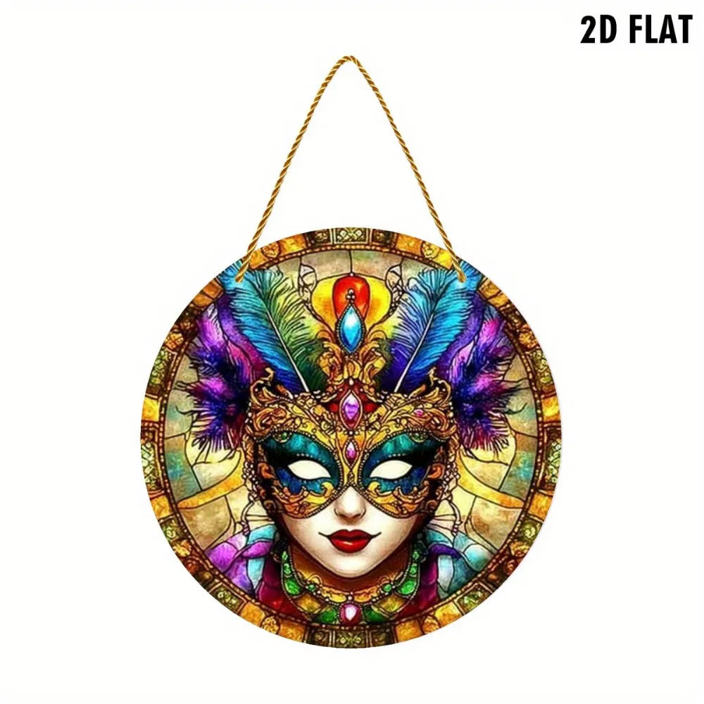 Carnival Mask Acrylic Pendant Colorful Feathers Gemstones Design for Indoor Outdoor Decor - view 3