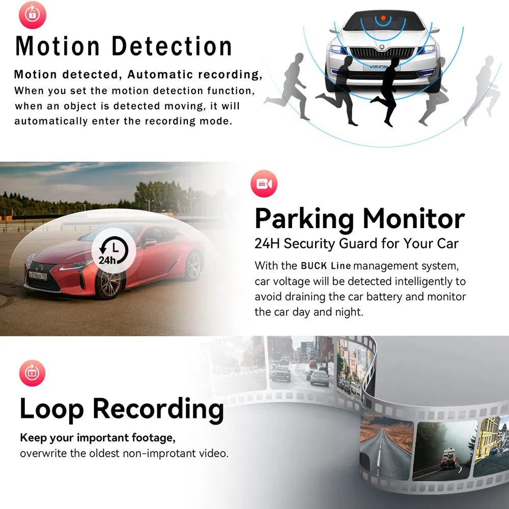 Car Dual Lens Dash Cam HD 1080P Front Rear Inside Video Recorder Camera G-Sensor - view 2
