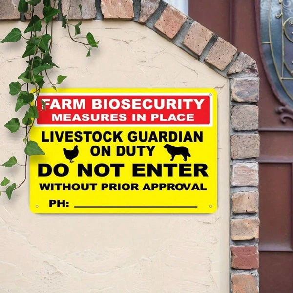 1pc Vale Farm Biosecurity Livestock Guardian Metal Sign, Caution Danger Safety Warning Notice, Safety Warning Notice