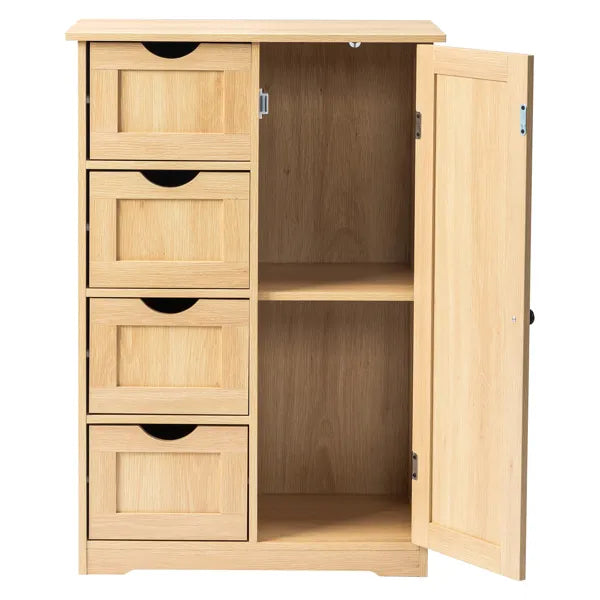 Natural Wood Color, MDF With Melamine Veneer, 56 x 30 x 80cm, 4 Drawers, 1 Door, Bathroom Vanity - view 5
