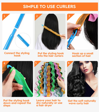 Heatless Hair Curlers Wave Curls Styling Kit For Women Girls On Hair Care - 30 Pcs - 6 Colors - 55 Cm 11.81 Inch - view 6