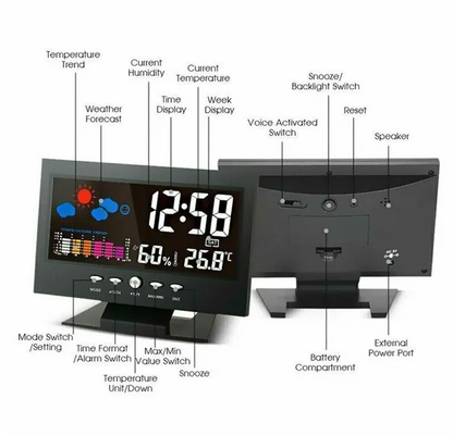 LED Digital Alarm Clock Snooze Calendar Thermometer Hygrometer Weather Display - view 5