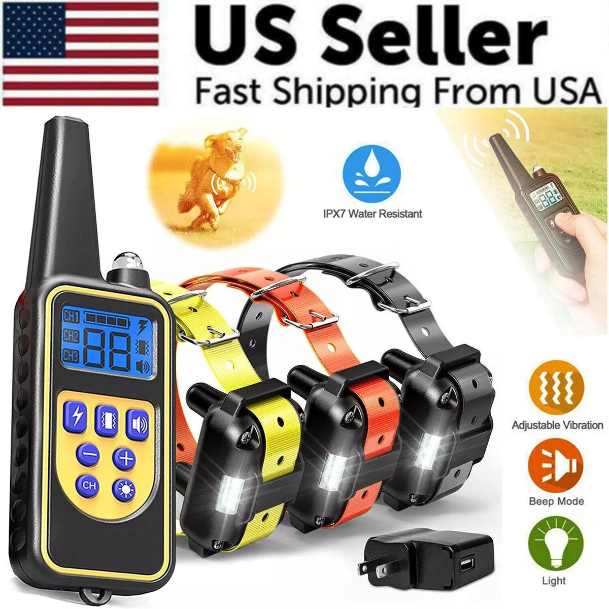 3000 FT Dog Training US Collar Rechargeable Remote Shock PET Waterproof Trainer - view 7