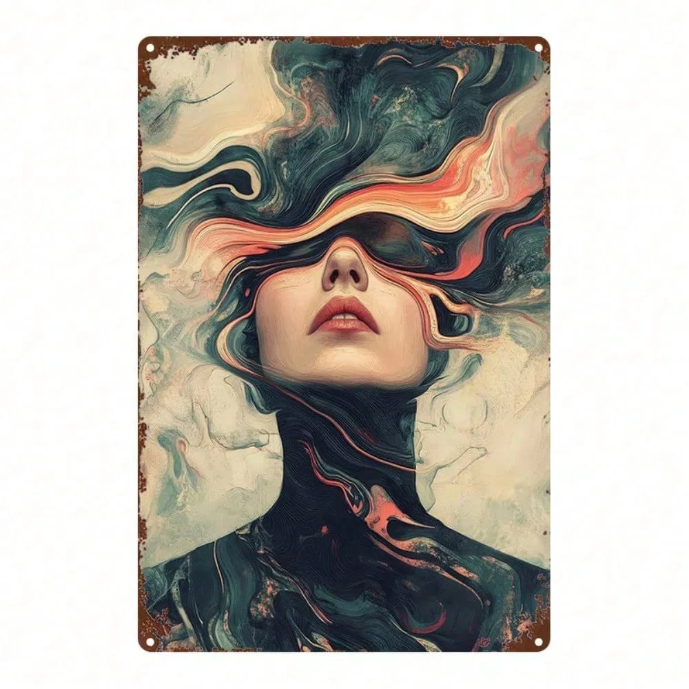 Abstract Woman Drowning Metal Sign 8x12 In, Farmhouse Bathroom Wall Decor, 2D Flat Room Accent Plaque - view 6