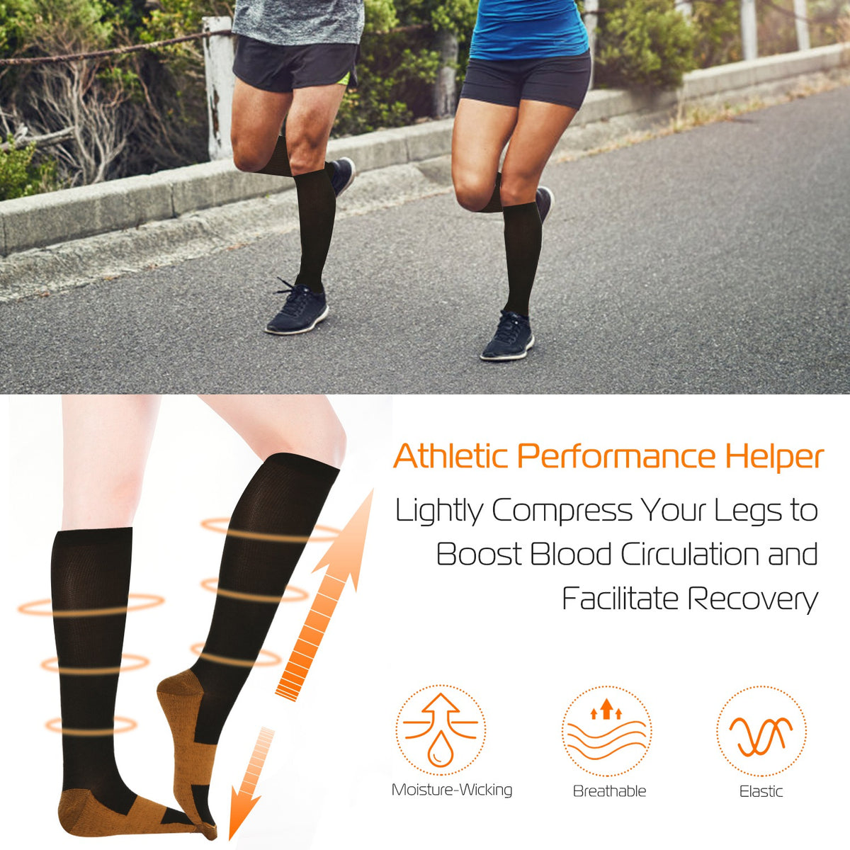 Unisex Copper Compression Socks Women Man Durable Hose Graduated Support Socks For Running Nursing Shin Splints Edema - view 5
