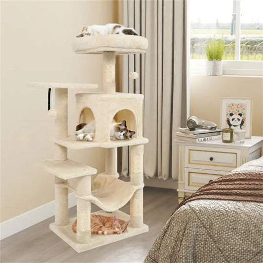 44" Multi-Level Cat Tree With Spacious Top Perch, 2-Door Condo & Hammock For Indoor Cats -Beige - view 2
