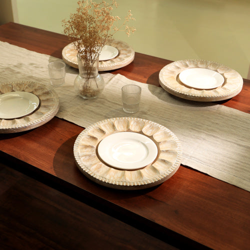 Handcrafted Wood White Charger Plate Wooden Dinning Placemat Artisan Wood Tableware - view 8