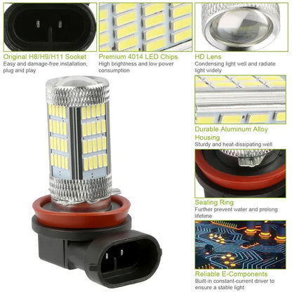 2PCS 800lm H8/H9 / H11 LED Fog DRL Light Bulb IP65 Water-Resistant 360° Beam Angle 6000K White - view 3