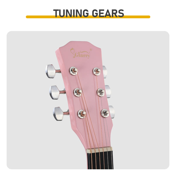Pink 41-inch Dreadnought Barrel-shaped Cutaway Acoustic Guitar With Pick, Strings, Capo, Gig Bag, Tuner, Wrench Tool - view 2