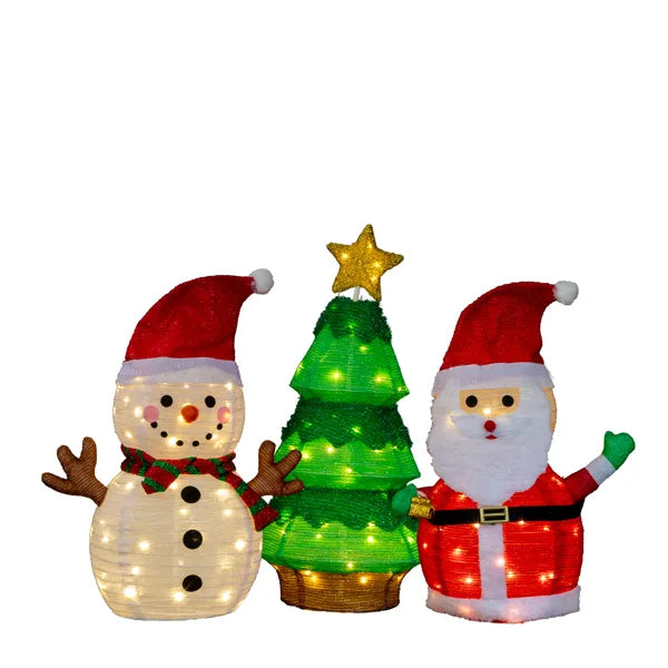 Set Of 3 Lighted Santa And Snowman And Xmas Tree Christmas Decorations - view 10