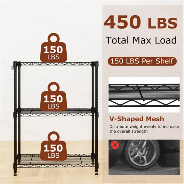 3-Tier Industrial Bookshelf With Anti-Falling Guardrails, 33 LBS Per Shelf Storage Organizer - Black - view 5
