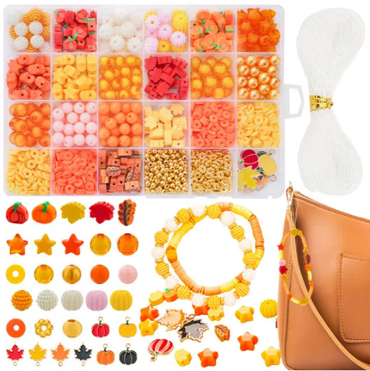 1510 Pcs Fall Bracelets Beads Kit With 24 Grid Storage Box Maple Leaf Pumpkin Star Shaped Clay Beads For Jewelry Making - view 4