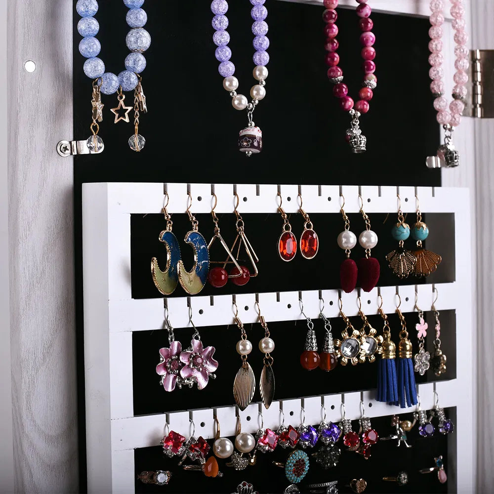 Free shipping Jewelry Organizer Wall/Door Mounted Lockable Jewelry Cabinet with Mirror Space Saving Jewelry Storage - view 3