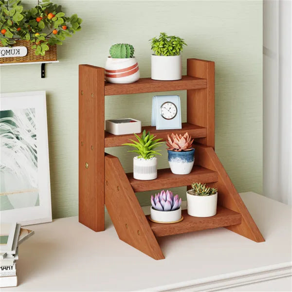 Compact Easy-Assemble Wooden Plant Stand, Succulent Seedling Pot Rack For Window Balcony Desktop - view 3