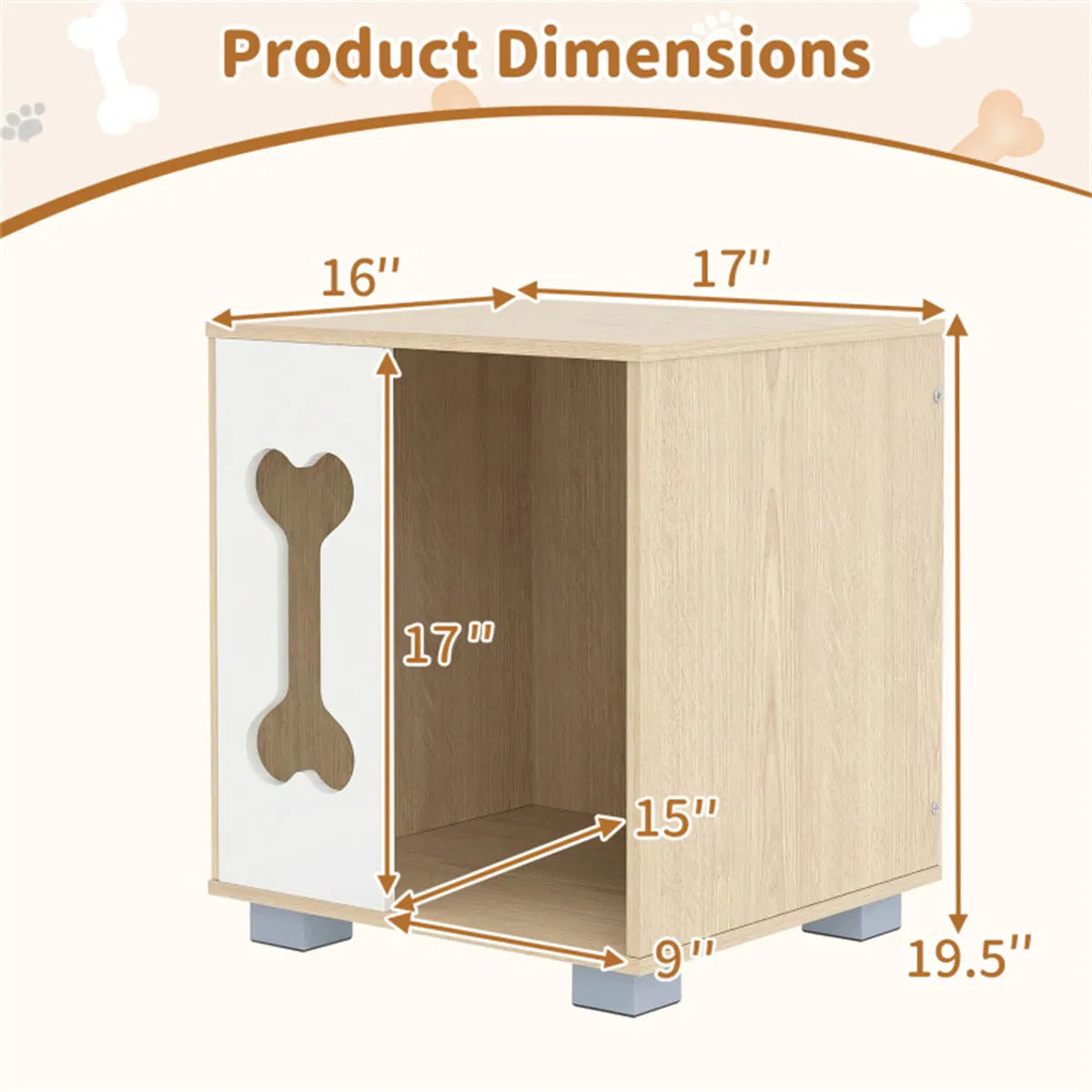 Cat Dog House Dog Bed Side Table Wooden Dog Condo with Bone-shape Window and Thick Metal Legs - view 9