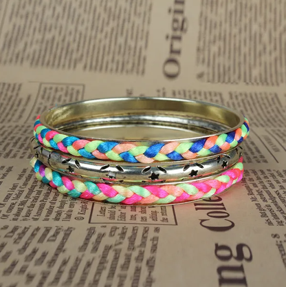 4Pcs Colorful Woven Burnished Gold Bracelets Set