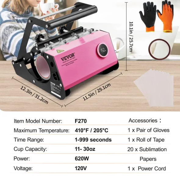 VEVOR Mug Heat Press, 11-30oz Tumbler Heat Press Machine, Sublimation Transfer Straight Skinny Tumblers - view 9
