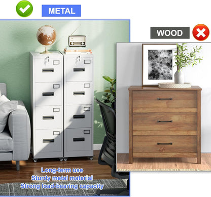 METAN 4 Drawer Vertical File Cabinet On Wheels, Lockable Office Files Storage Cabinet With Handle And Name Card - view 8