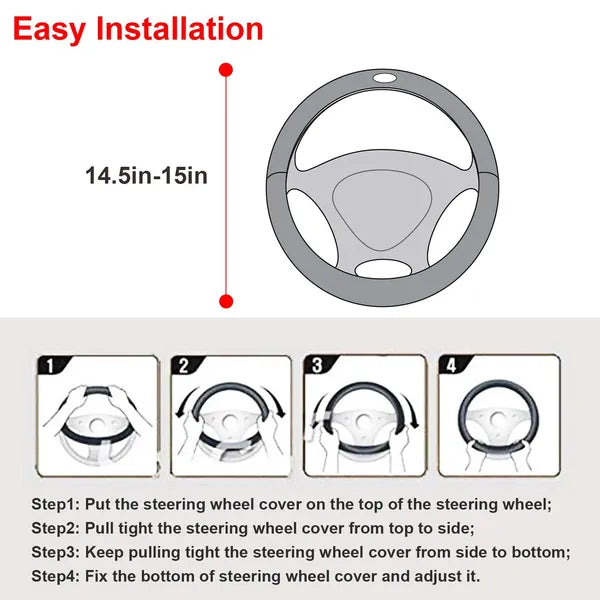 Steering Wheel Cover 14.5in-15in Diameter Universal Fiber Leather Car Steering Wheel Protector - view 4