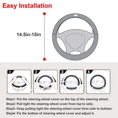 Steering Wheel Cover 14.5in-15in Diameter Universal Fiber Leather Car Steering Wheel Protector - view 4