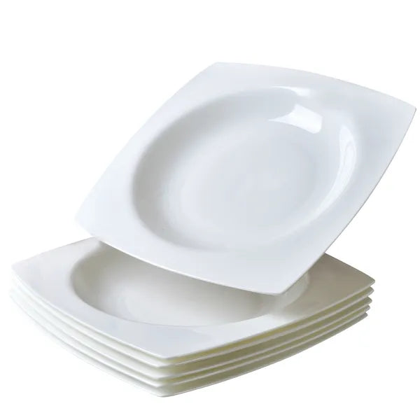 Salad Kitchen Plate Set For 6,Square Plate Sets For Elegant Dining,Microwave Safe White Plates Ceramic Tableware Set