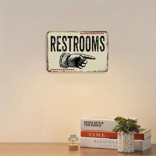Vintage Restroom Right-Pointing Hand Tin Sign, Gloss Metal Wall Decor, Decor - view 2