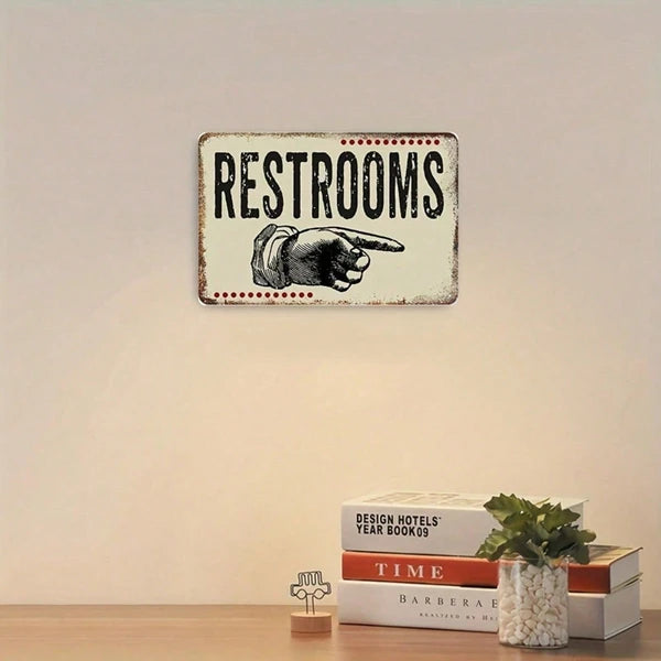 Vintage Restroom Right-Pointing Hand Tin Sign, Gloss Metal Wall Decor, Decor - view 2