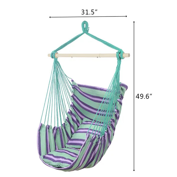 Distinctive Cotton Canvas Hanging Rope Chair With Pillows Green - view 6