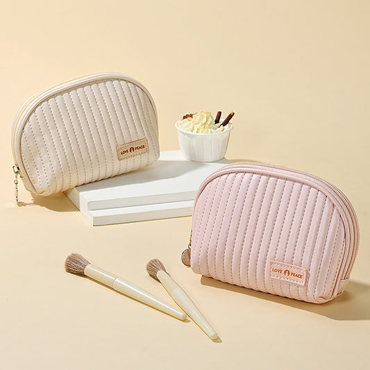 Round Cake Cosmetic Bag, Cosmetic Bag Cute Travel Organizer Pouch Set For Women PU Leather Waterproof Wash Bag - view 2