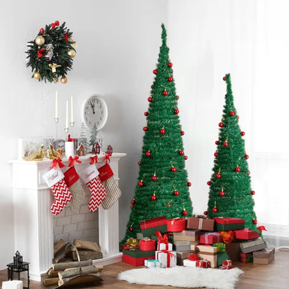 2 Pack, 6FT 5FT Artificial Up Christmas Tree With Red Ball Ornaments For For Home Office Store Holiday Deco, Green - view 4