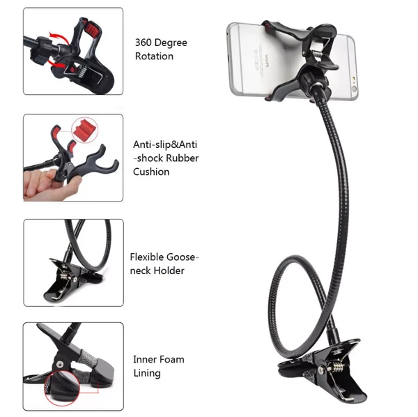 Universal Lazy Mobile Phone Gooseneck Stand Holder Flexible Bed Desk Table Clip - view 4