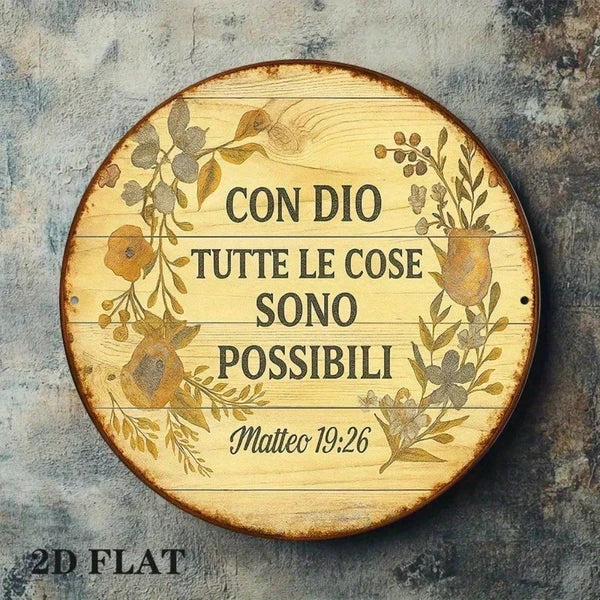 1pc Vintage Italian Phrase "With God Everything Is Possible" Round Aluminum Wall Plaque - view 3