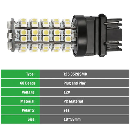 10Pcs/Kit LED Car Light Bulbs 760lm T25 3528SMD 6000K Pure White Auto Lamps Replacement - view 4
