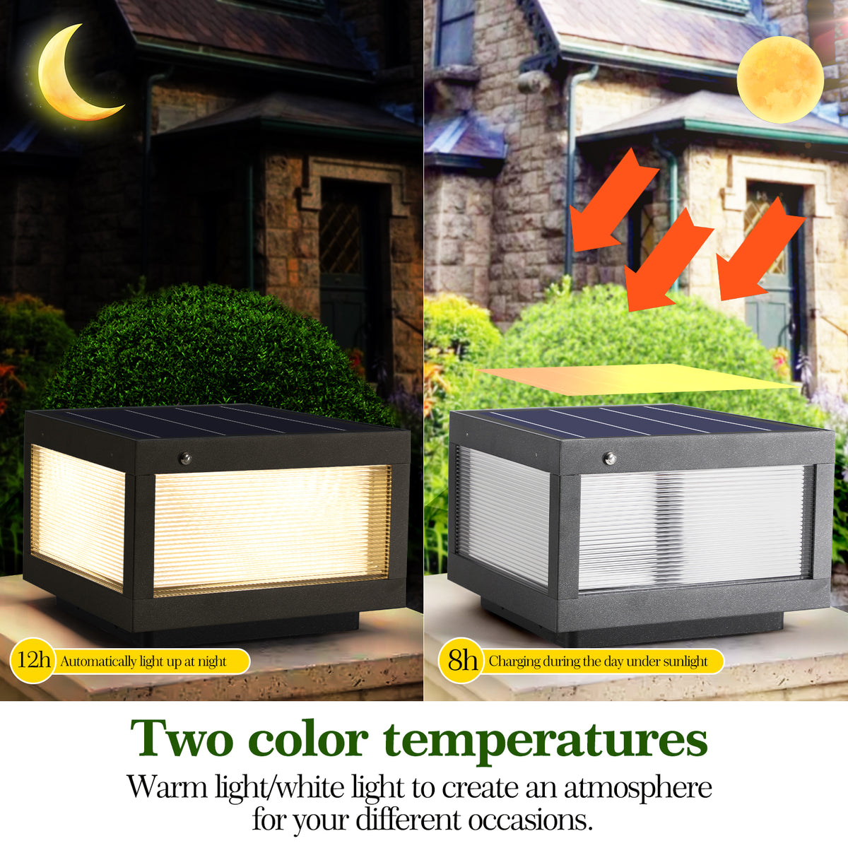 12inch Black Solar Powered LED Post Cap Light, Modern Outdoor LED Fence Light For Pathways, Decks, And Patios1-Pack - view 5