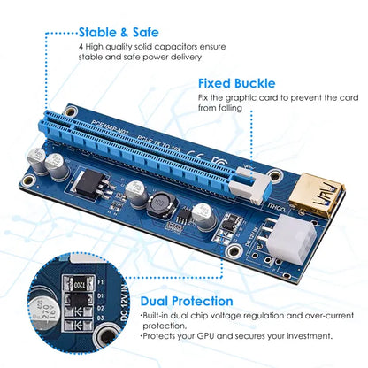 5Sets PCI-E PCI Express Risers GPU Mining Powered Riser Adapter Card W / 23.62in USB 3.0 Cable MOLEX To SATA - view 5
