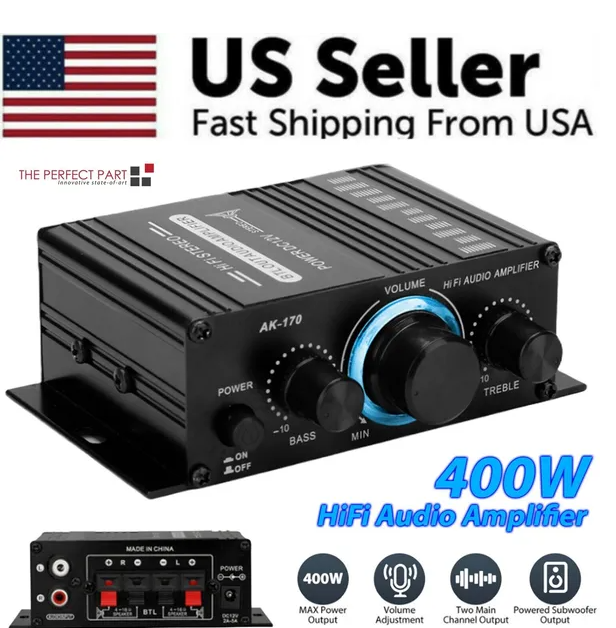 400W 12V 2 Channel Powerful Stereo Audio Power Amplifier HiFi Bass Amp Car Home