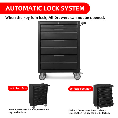 7-Drawer Rolling Tool Chest Cabinet, Large Capacity Metal Tool Box With Wheels And Cylinder Locking - view 3
