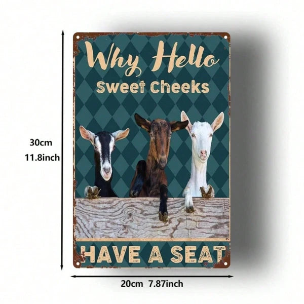1PC Vintage Three Goats Funny Sitting Pattern 2D Flat Metal Sign 8X12 Inch Rustic Decorative Wall Art Plaque - view 4