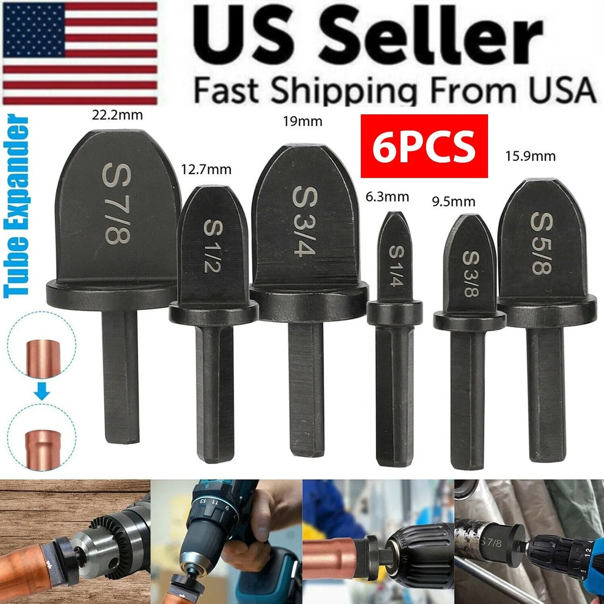 6x Swaging Tool Drill Bit Set Air Conditioner Copper Pipe Flaring Tube Expander - view 10