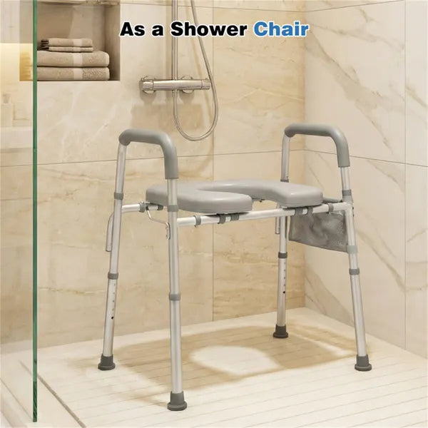 Adjustable Raised Toilet Seat (25.5"-28" Width X 27"-31" Height), 300LBS Capacity With Armrests & Storage Pouch - view 2