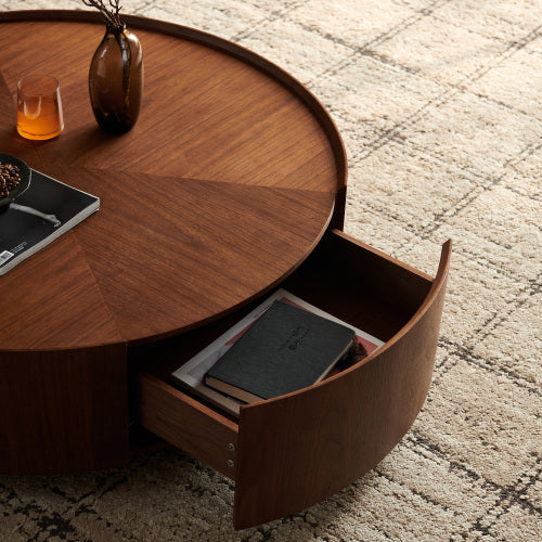 39.3-inch Coffee Tables, Circular Walnut Design, Suitable For Living Rooms, Walnut Material, Suitable For Bedrooms