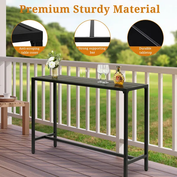 55' Outdoor Bar Table With Adjustable Feet, Rectangle Narrow Counter Height Table - view 3