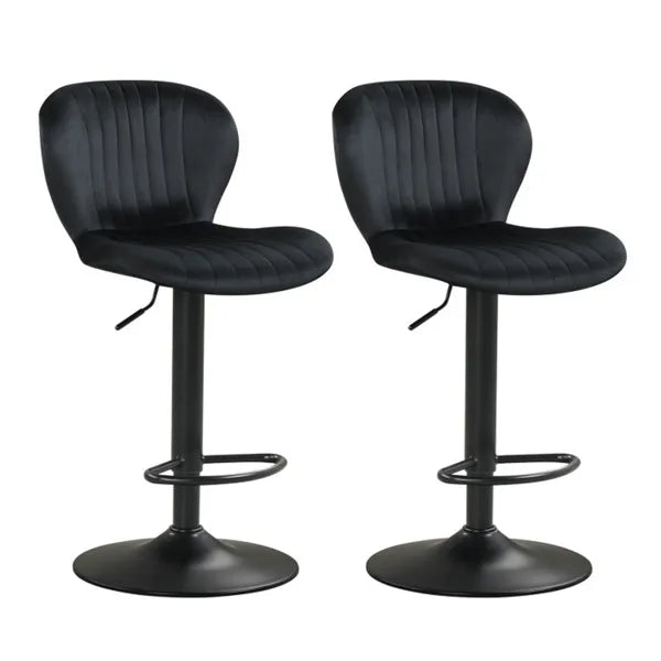 2-Pack Adjustable Height Bar Stools With 360° Swivel, Dutch Velvet Upholstered Bar Chai - Black