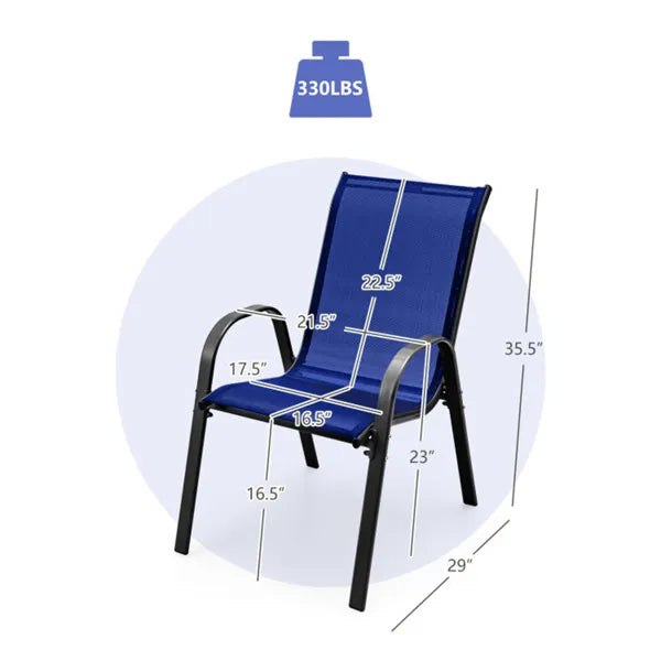 Navy 2 Pack Stackable Patio Dining Chairs, Ergonomic Steel Frame Breathable Fabric Outdoor Chairs 330 LBS Capacity - view 2