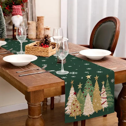 Christmas Table Runner 13x72 Inch, Xmas Trees Snowflakes Holiday Decorative Farmhouse Table Decoration For Kitchen - view 5