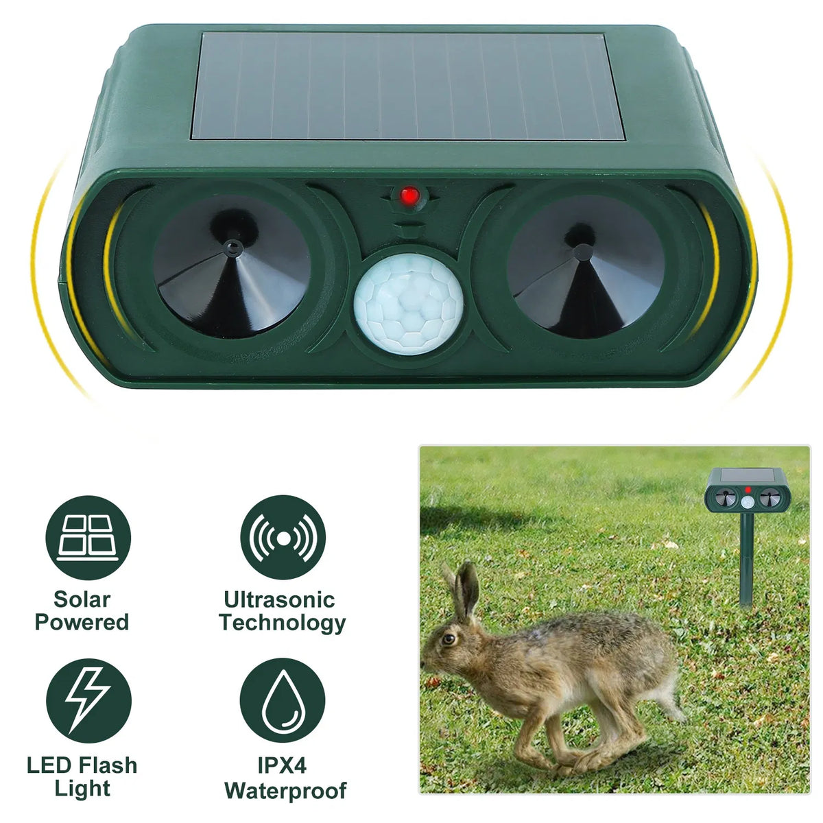 Ultrasonic Animal Repeller Solar Powered Motion Sensor Repellent IPX4 Waterproof Outdoor For Farm Garden Yard Repelling - view 3