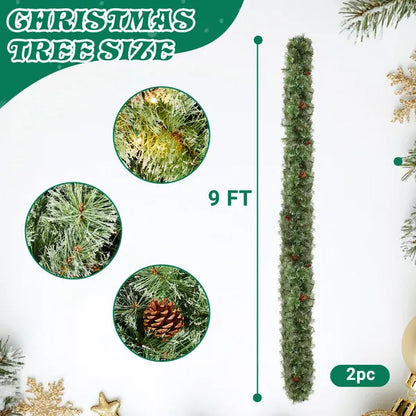 2 Pack 9FT Pre-lit Snow Flocked Christmas Garland, Lighted Artificial Xmas Garland With 200 Warm Lights And 440 Tips - view 2