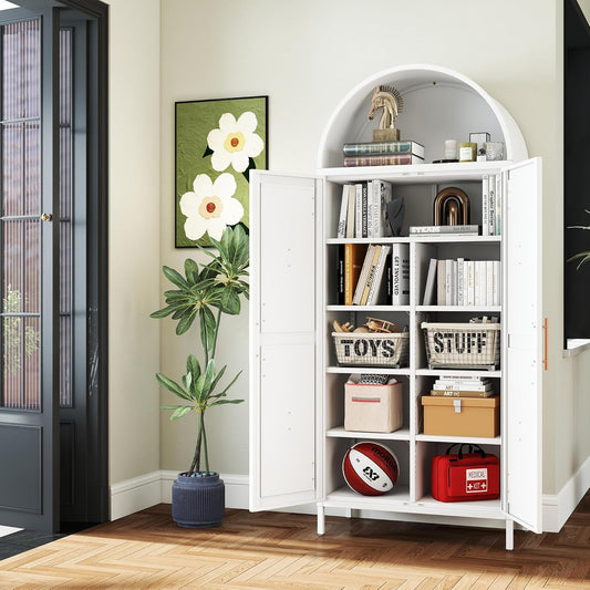 Tall Kitchen Pantry Cabinet, Arched Storage Cabinet With Doors And Adjustable Shelves